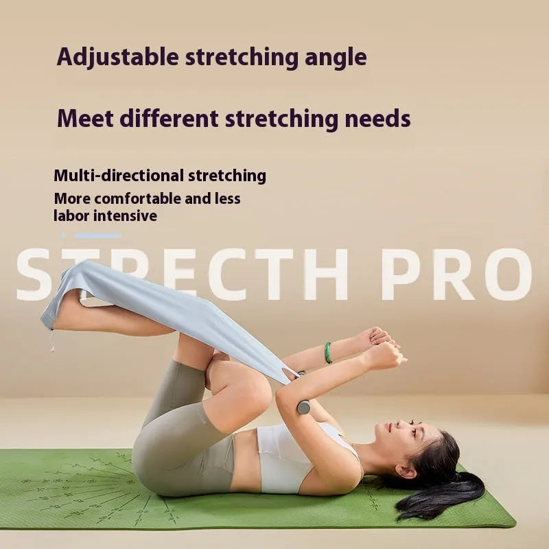 Grey and pink yoga multi-function stretching tool for shoulder, back, and hip flexibility