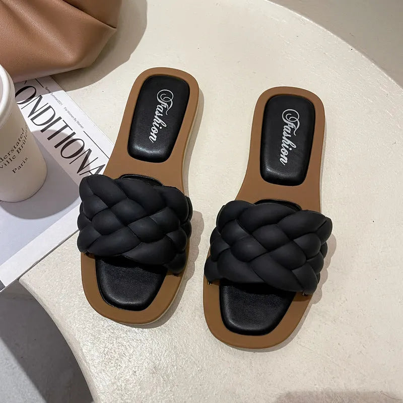 Women's plaid pattern PVC beach sandals with a thick textured sole, shown in green.