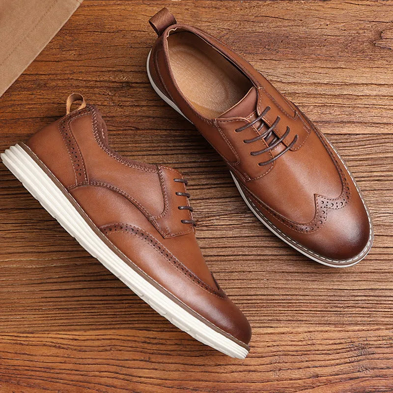Men's slip-on business formal casual shoes in black and brown with PU upper and carved detailing, low top design, sizes 39-46
