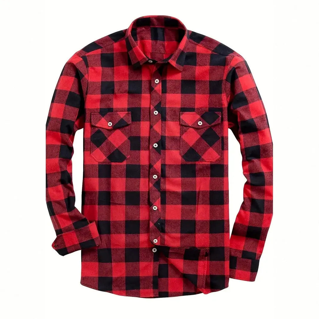 Flannel Plaid Shirt for Men All Seasons Versatile Loose Fit Long Sleeve Cardigan Style in Multiple Colours Black Blue White Red Orange Purple Yellow Green and Sizes S M L XL XXL XXXL