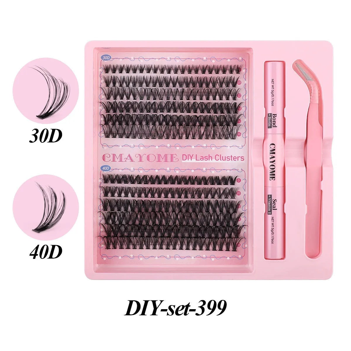 DIY single cluster individual false eyelashes set showing artificial fibre lashes for custom application