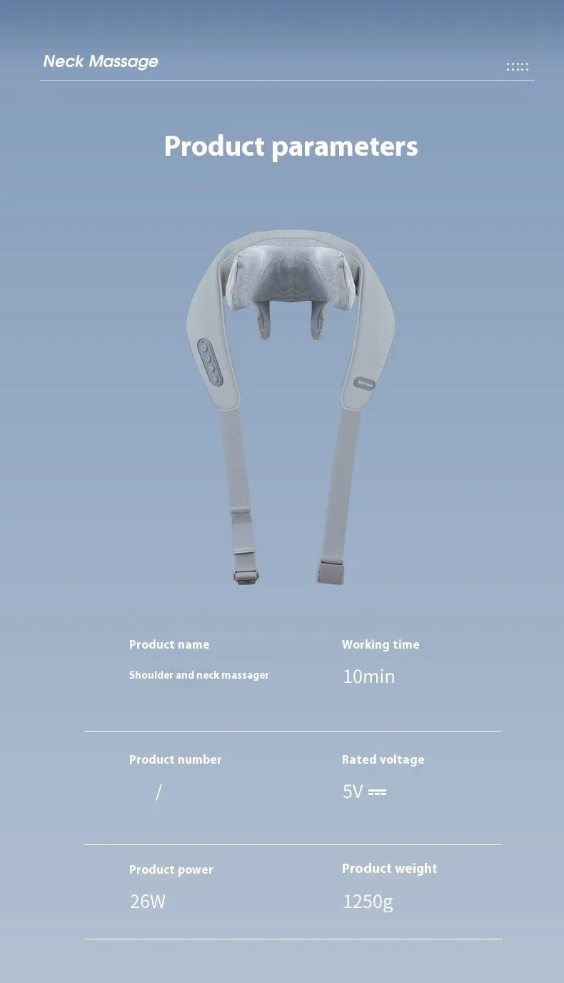 Grey elastic fabric multifunctional neck back waist massager with USB cable