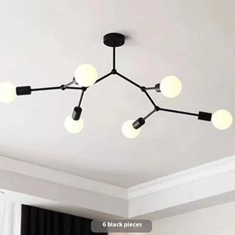 Nordic style iron chandelier ceiling lamp in black or white finish with multiple head configurations