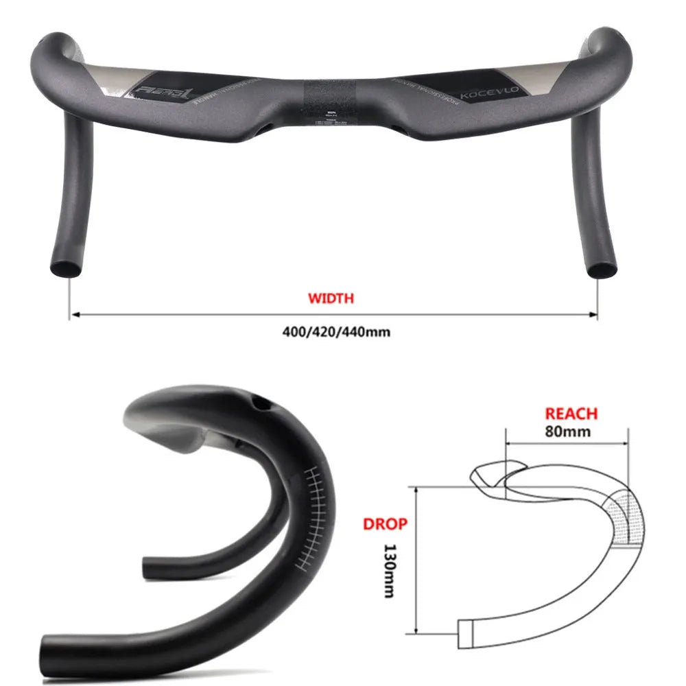 Wei Bike carbon fibre road bicycle handlebar in matte black with compact 70mm reach and 120mm drop geometry