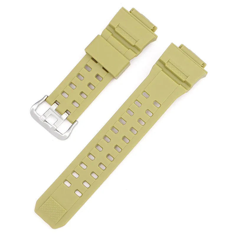 Camouflage patterned TPU watch strap with silver buckle, showing 12+7 cm length