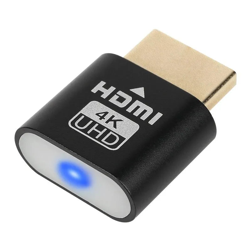 Compact 26.5mm long HDMI dummy plug in gold finish for virtual display on graphics card.