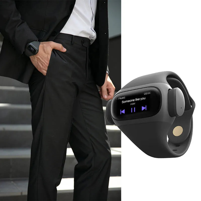 W20PRO Grey wrist wear true wireless Bluetooth headset with 1.2 inch screen and silicone wristband