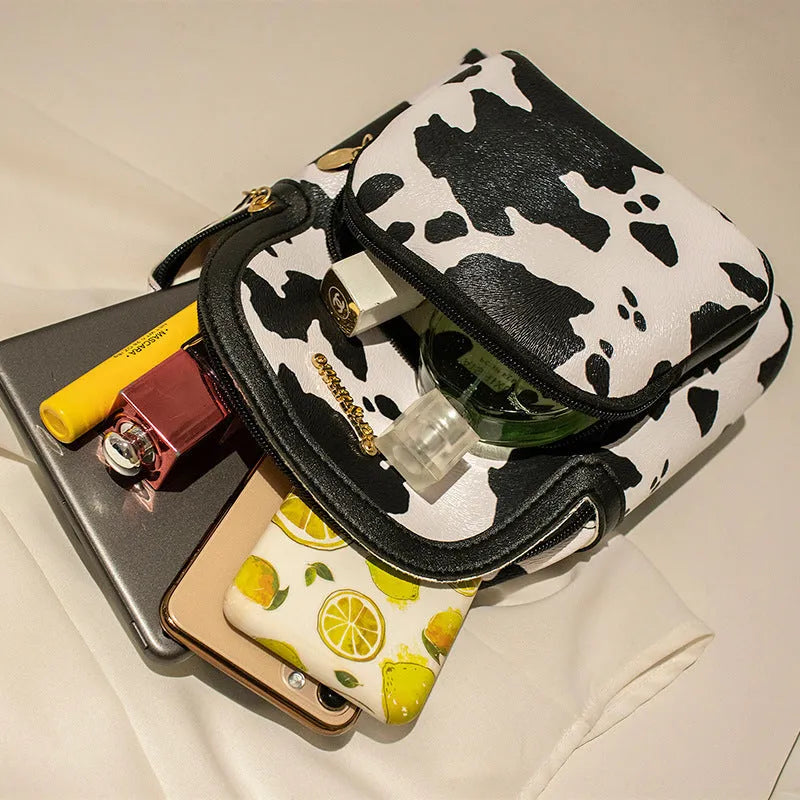Girls' small PU backpack in Korean style with front pocket, in Snake White colour