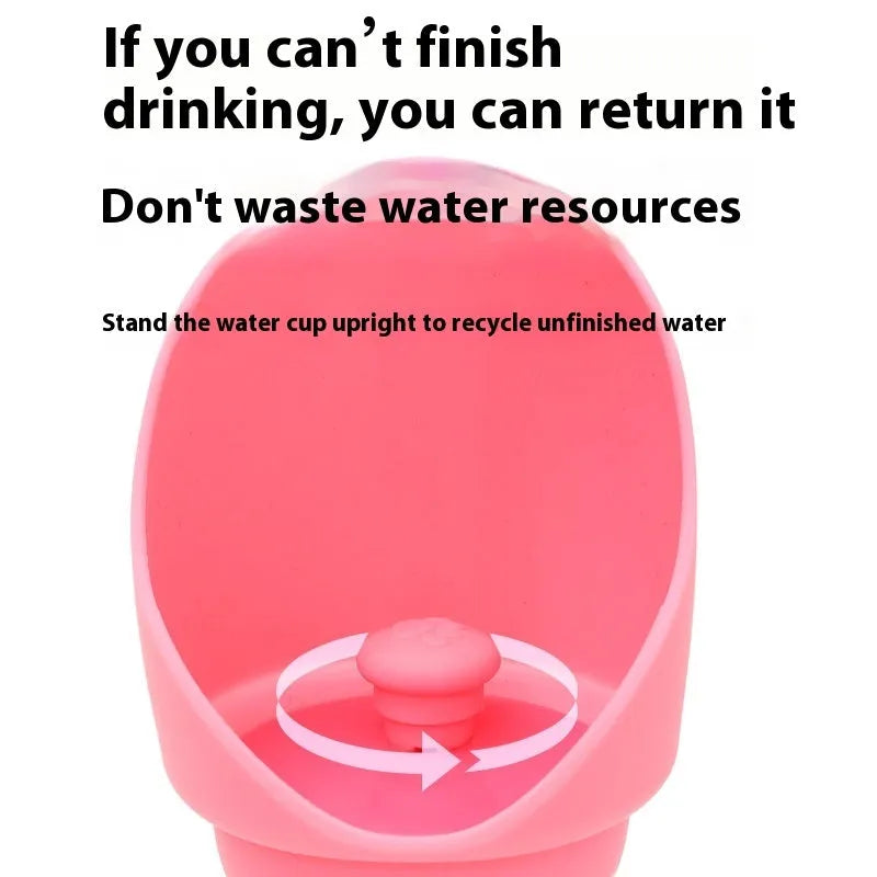 A folded flat and an unfolded silicone pet water cup in various colours including pink, black, and pineapple designs.