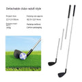 Metal golf club set showing adult and children's size options for outdoor practice.