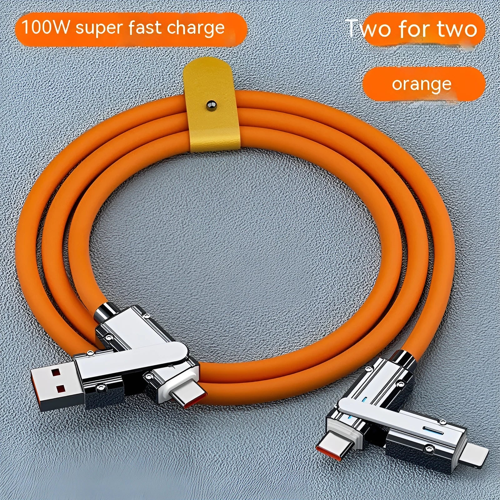 Orange fast charge mobile phone charging cable with zinc alloy connector, 1m length