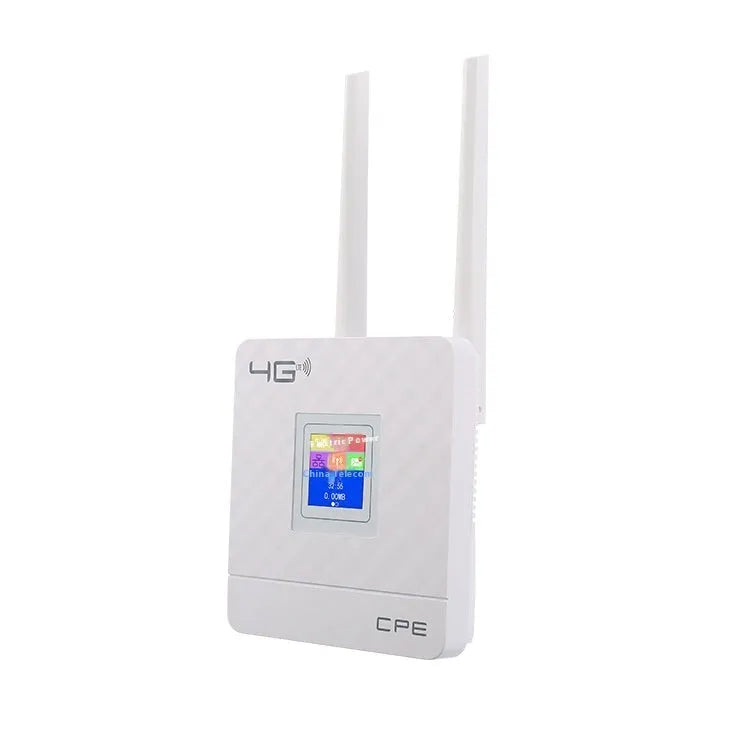 Home office LTE router with two antennas and USB cable on a desk