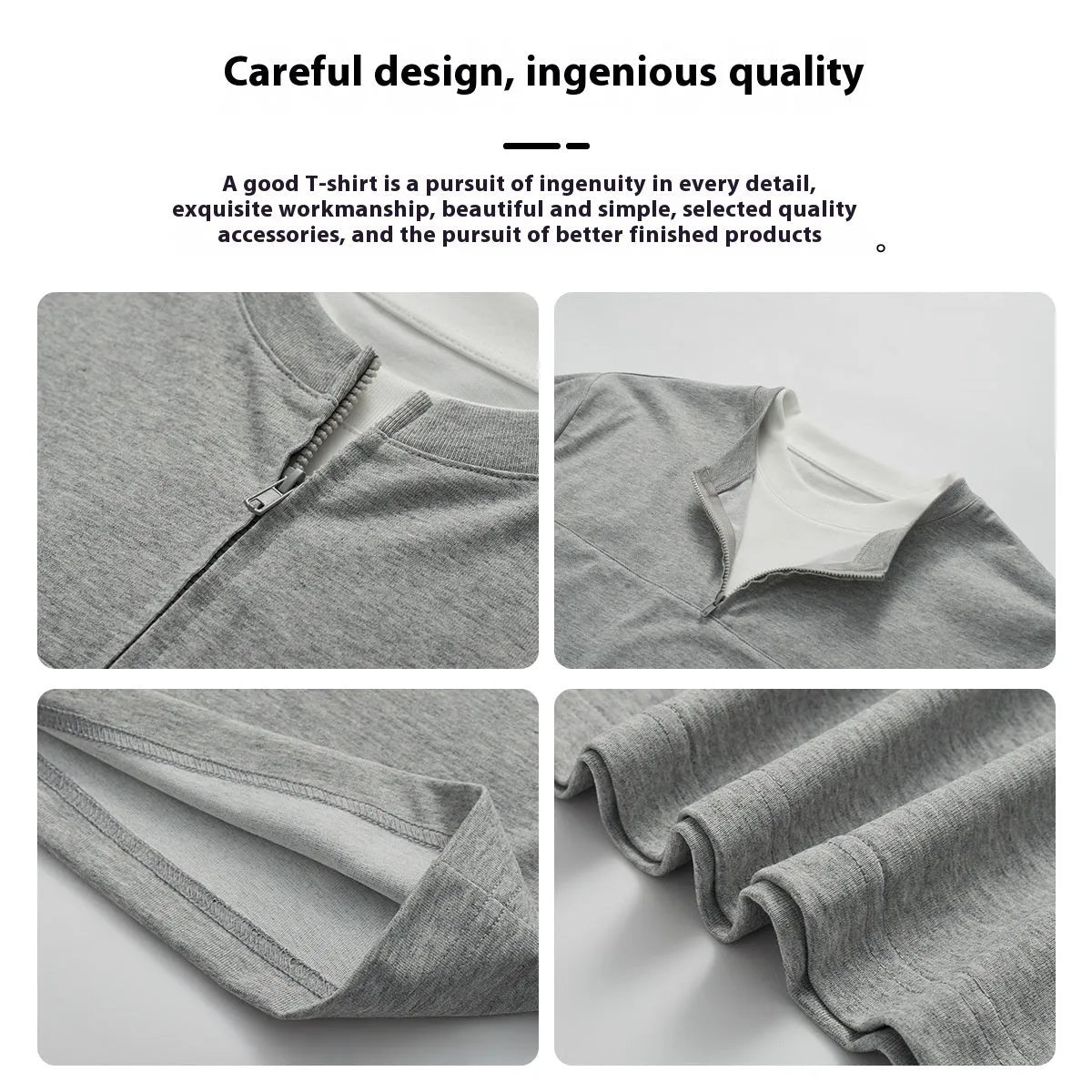 A solid colour loose-fitting casual top with zip detail and patchwork styling on a hanger.