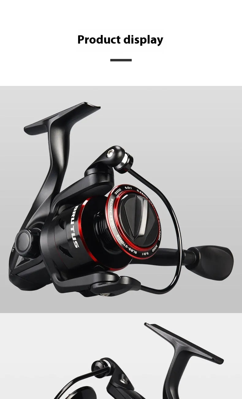 All-metal fishing reel attached to telescopic fishing rod in collapsed position