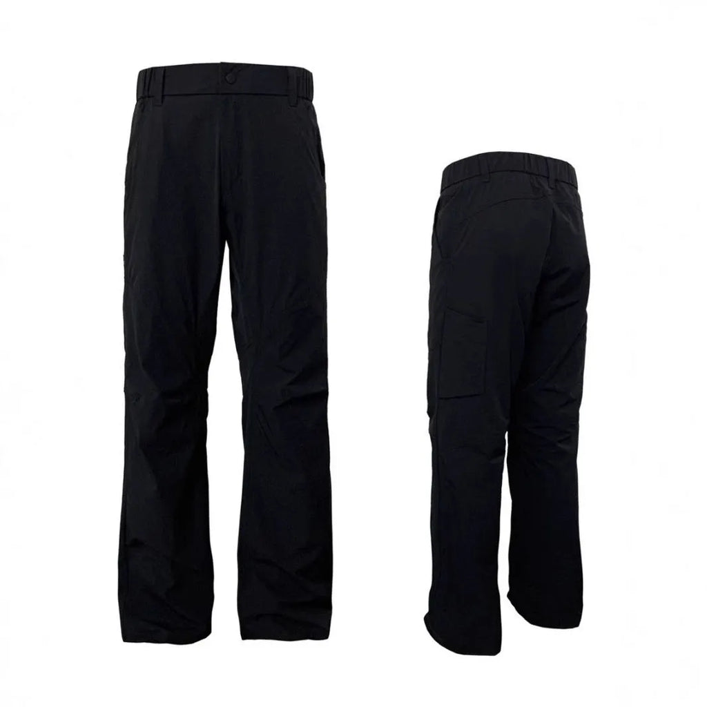 Man wearing grey 3D cut deconstructed casual trousers with a straight leg and elasticated waist.