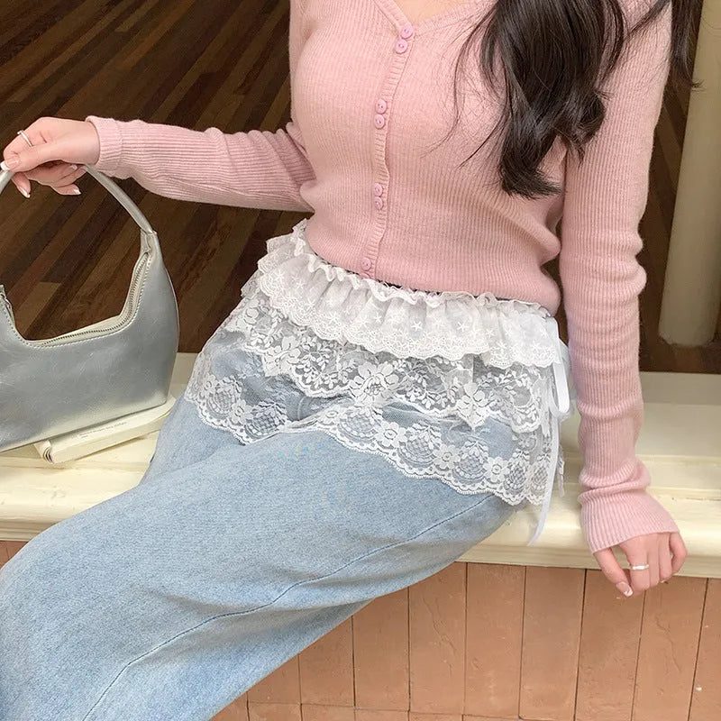 Heavy-duty lace-up nylon A-line mini skirt in solid colour, ultra-short length, Japanese-Korean casual style