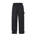 Black paratrooper pants with elastic waist and baggy style European American high street cut