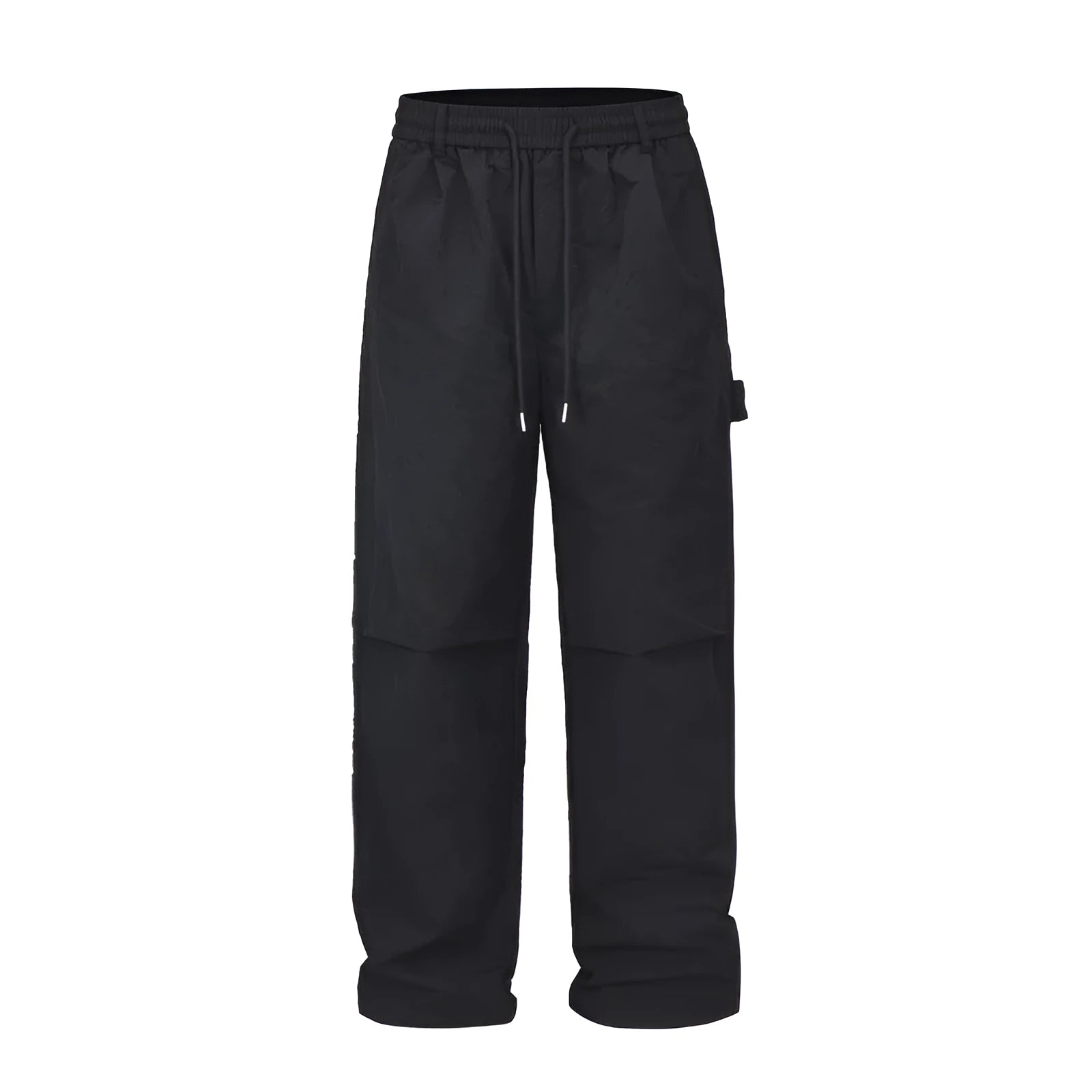 Black paratrooper pants with elastic waist and baggy style European American high street cut