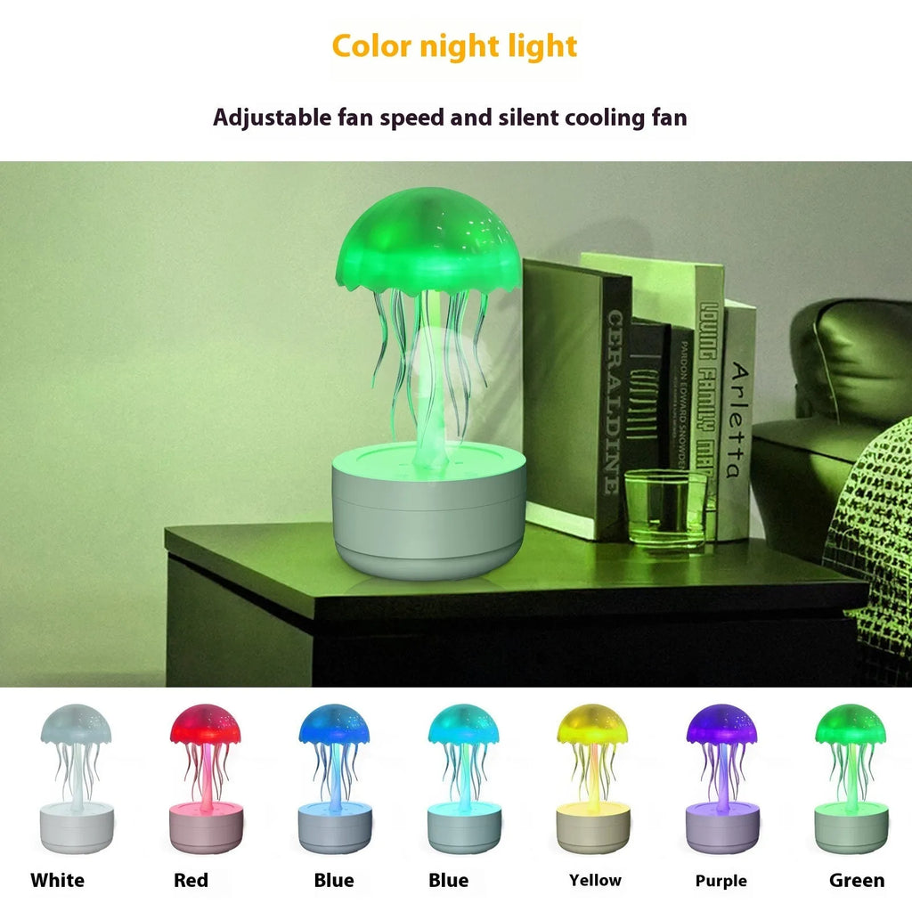 White jellyfish design humidifier and essential oil diffuser with colourful LED night light illumination