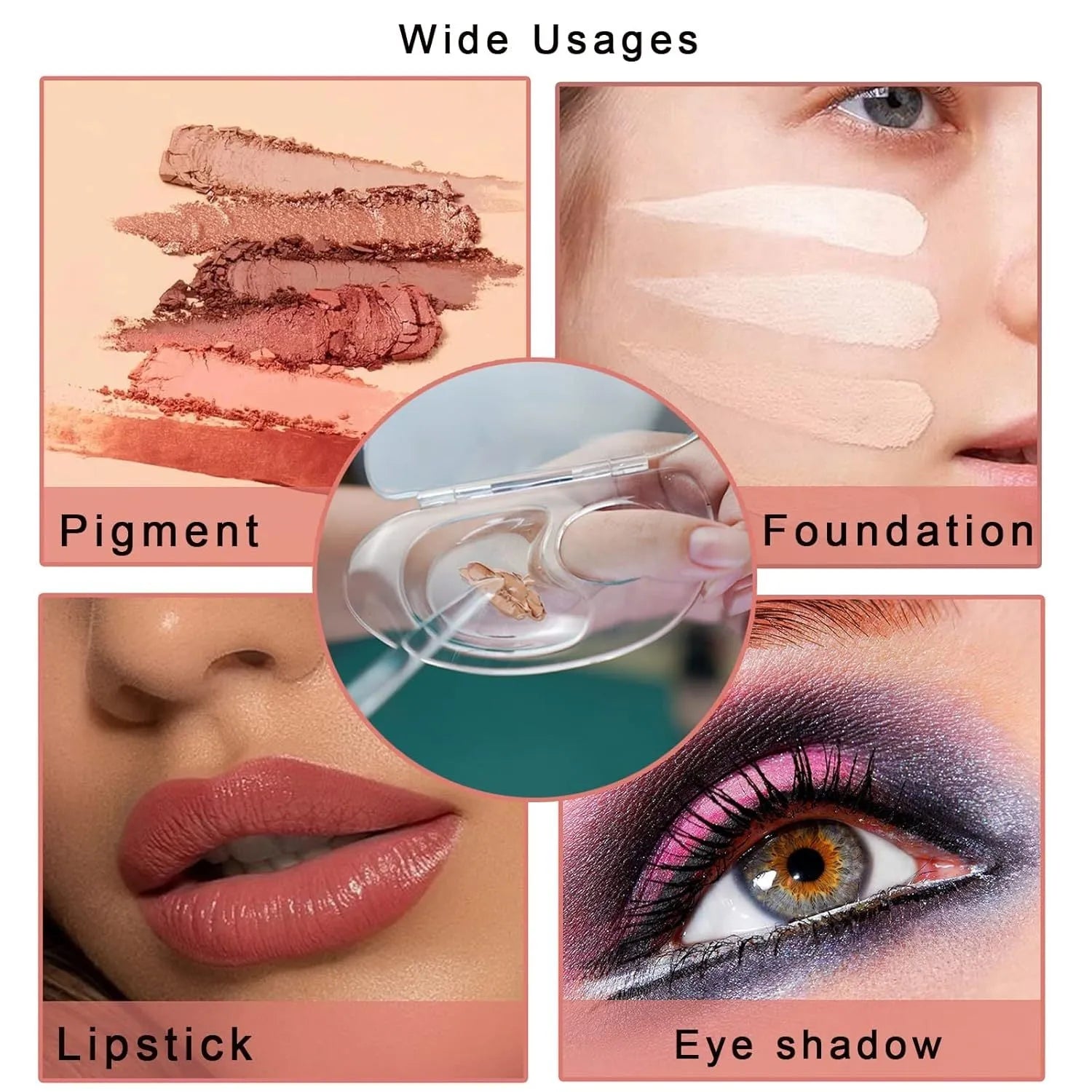 Transparent acrylic makeup mixing palette with storage grooves and colour test areas