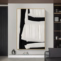 Large black and white abstract handmade painting on textured canvas, modern wall art for home decoration