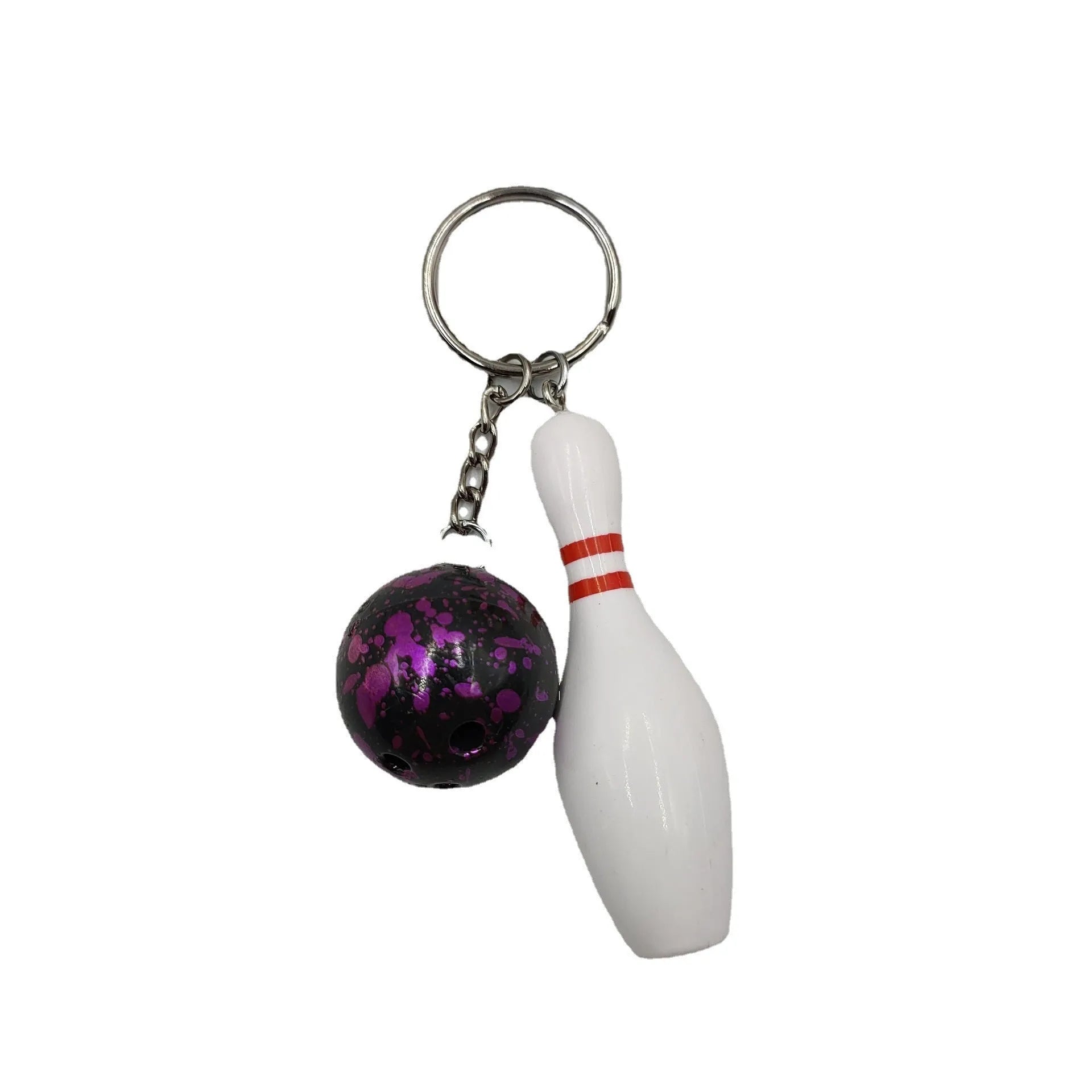 Mini simulation sports bowling ball keychain pendant charm in PVC metal with key ring