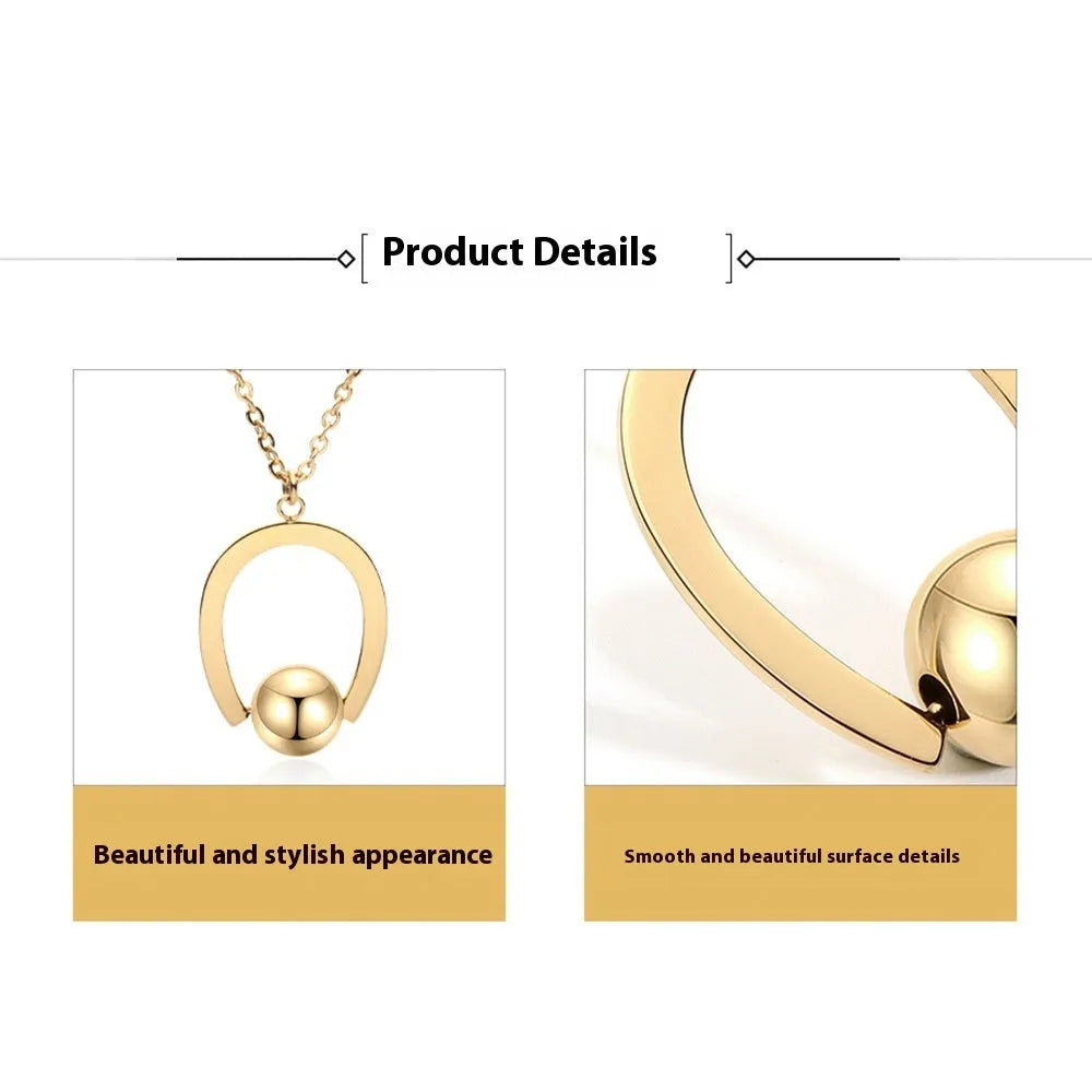 Gold and silver stainless steel necklace with geometric pendant on a cross chain, adjustable length.