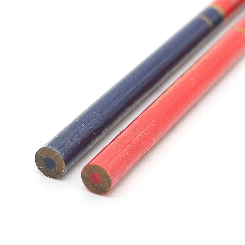 Red and blue two-colour carpenter's pencils with round wooden construction