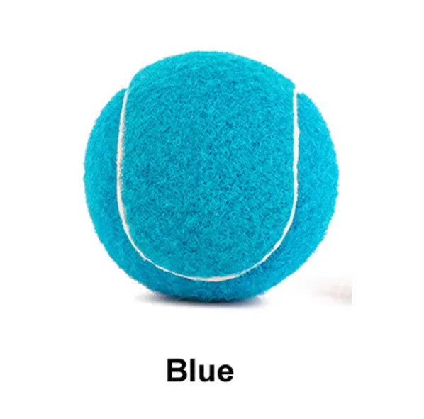 Rubber dog tennis ball toy in bright colours showing 6.3cm diameter size