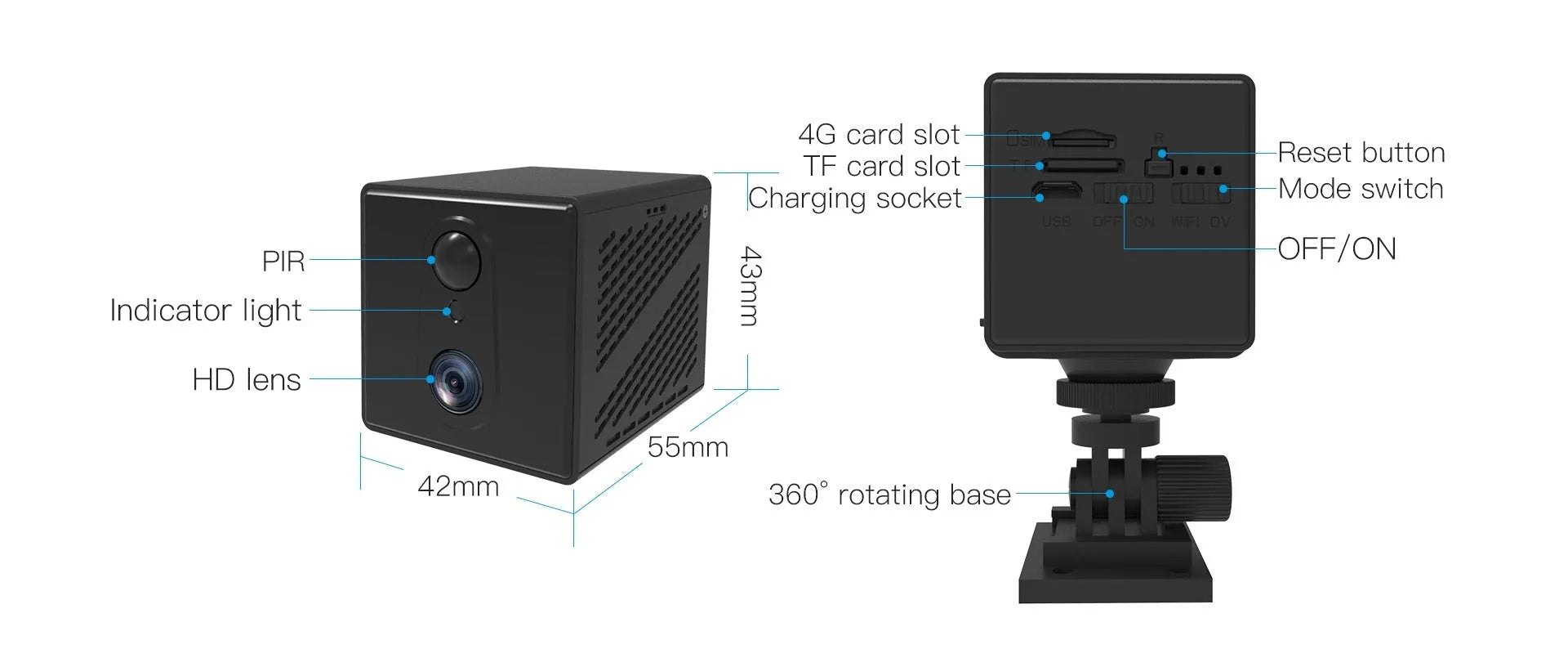 Wireless 4G indoor surveillance camera with 3MP resolution and infrared night vision