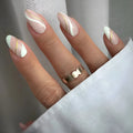 Medium drop shape wearable nail stickers with plaid pattern JF0518 design and jelly glue adhesive