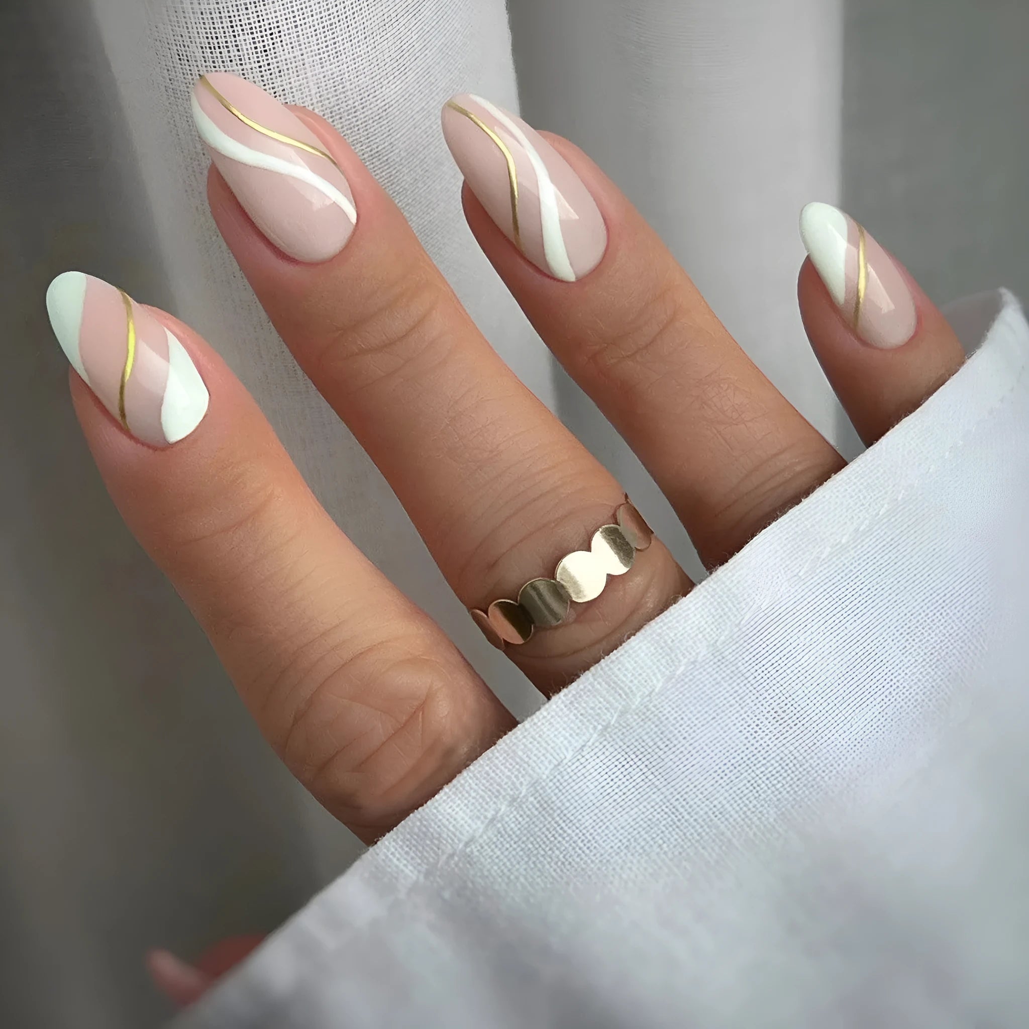 Medium drop shape wearable nail stickers with plaid pattern JF0518 design and jelly glue adhesive