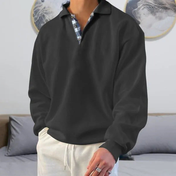 Men's long sleeve V-neck lapel hoodie in loose fit, ten colour options, polyester