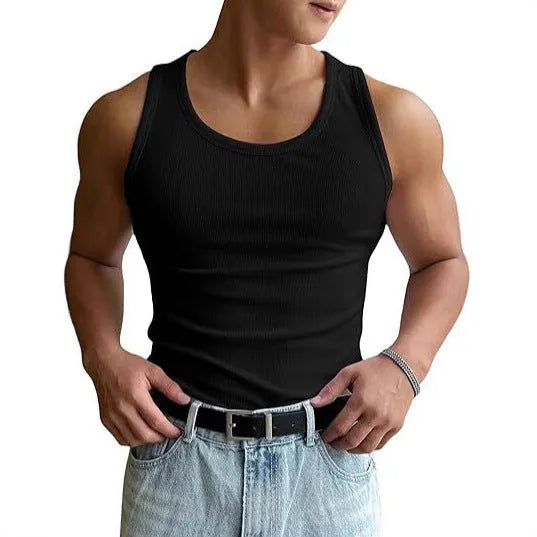 Men's tight-fitting round neck fitness T-shirt in polyester with wool lining for summer sports