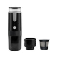 Black portable K-cup coffee machine for car and outdoor use with wireless design