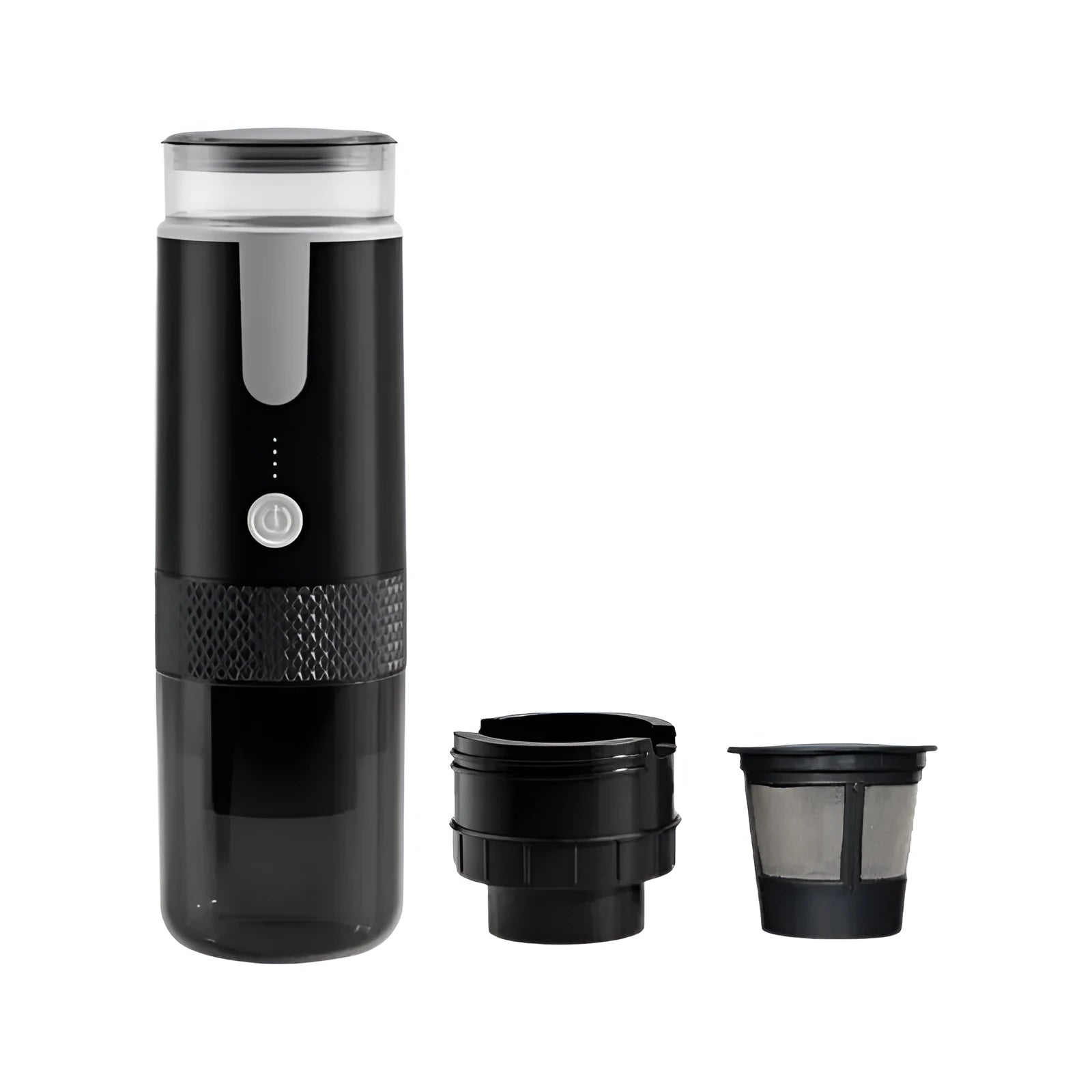 Black portable K-cup coffee machine for car and outdoor use with wireless design