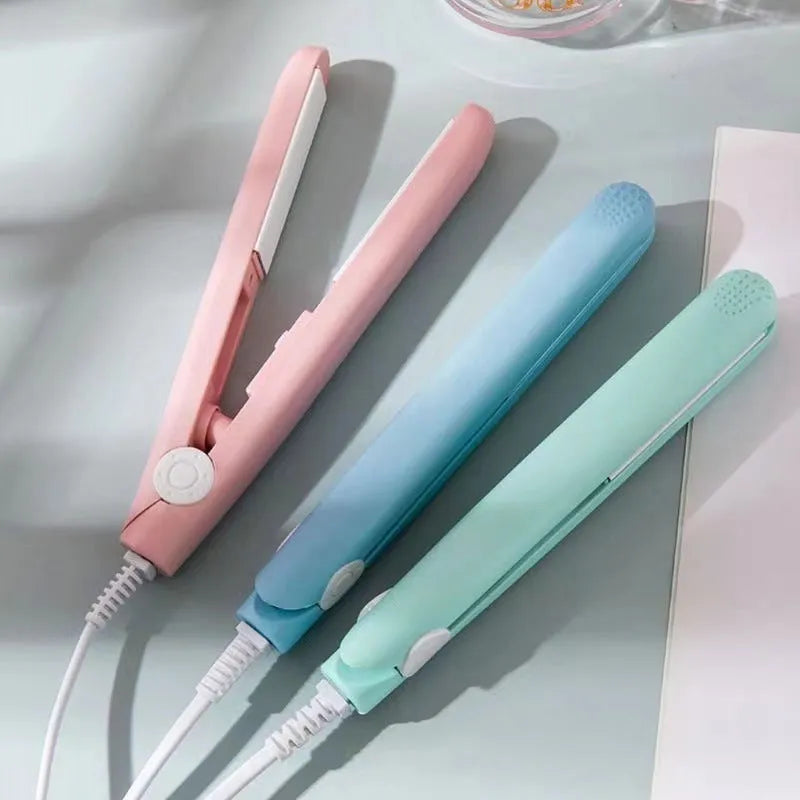 Mini hairdressing splint straightening iron for air bangs with colour-coded storage box options