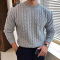 Thick knit turtleneck sweater for men in light gray, autumn winter casual pullover style