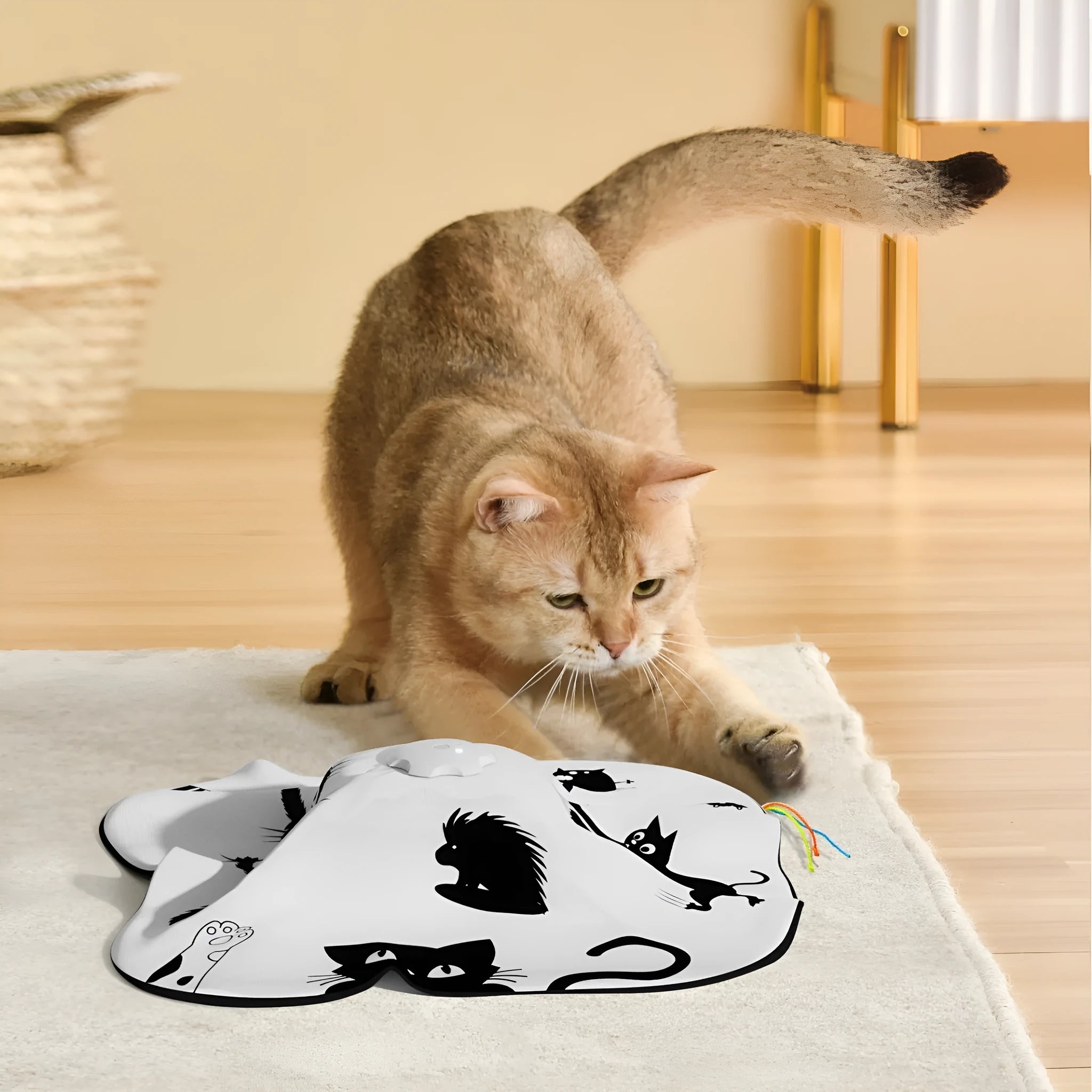 Automatic self-play cat teaser toy in picture colour, plastic construction.