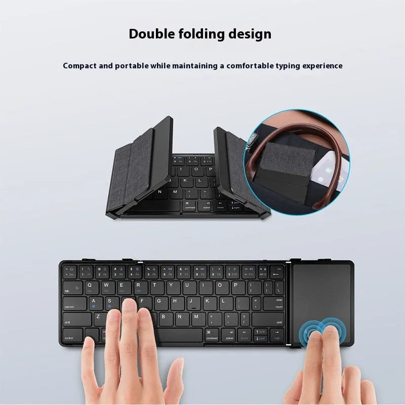 Black folding Bluetooth keyboard for mobile phones and tablets with touchpad or digital board options