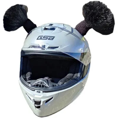Pair of synthetic braid decorations and adhesive tube for customising motorcycle or ski helmets.