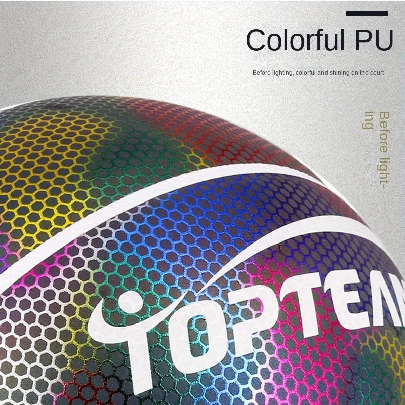Holographic luminous reflective basketball No. 7 size with glow properties