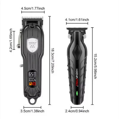 Black professional hair clipper set with aluminum foil shaver attachment and LED display