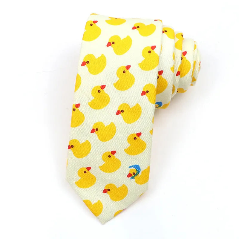 Narrow cotton bow tie with Korean-style cartoon patterns in multiple colour options