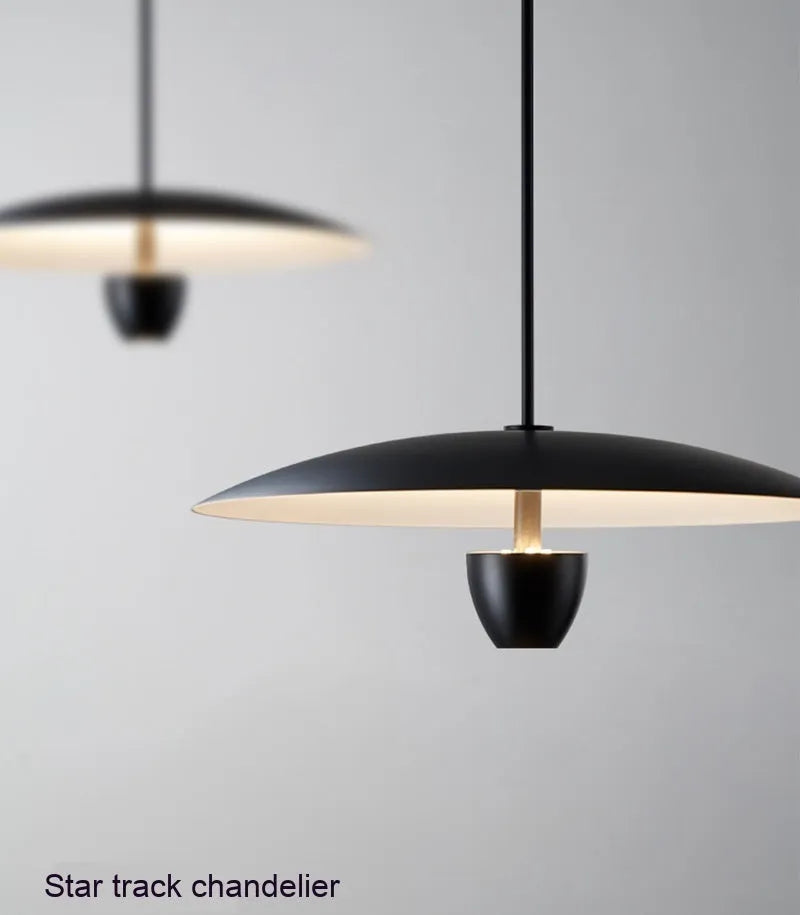 Modern black minimalist chandelier with warm light illumination 400mm size