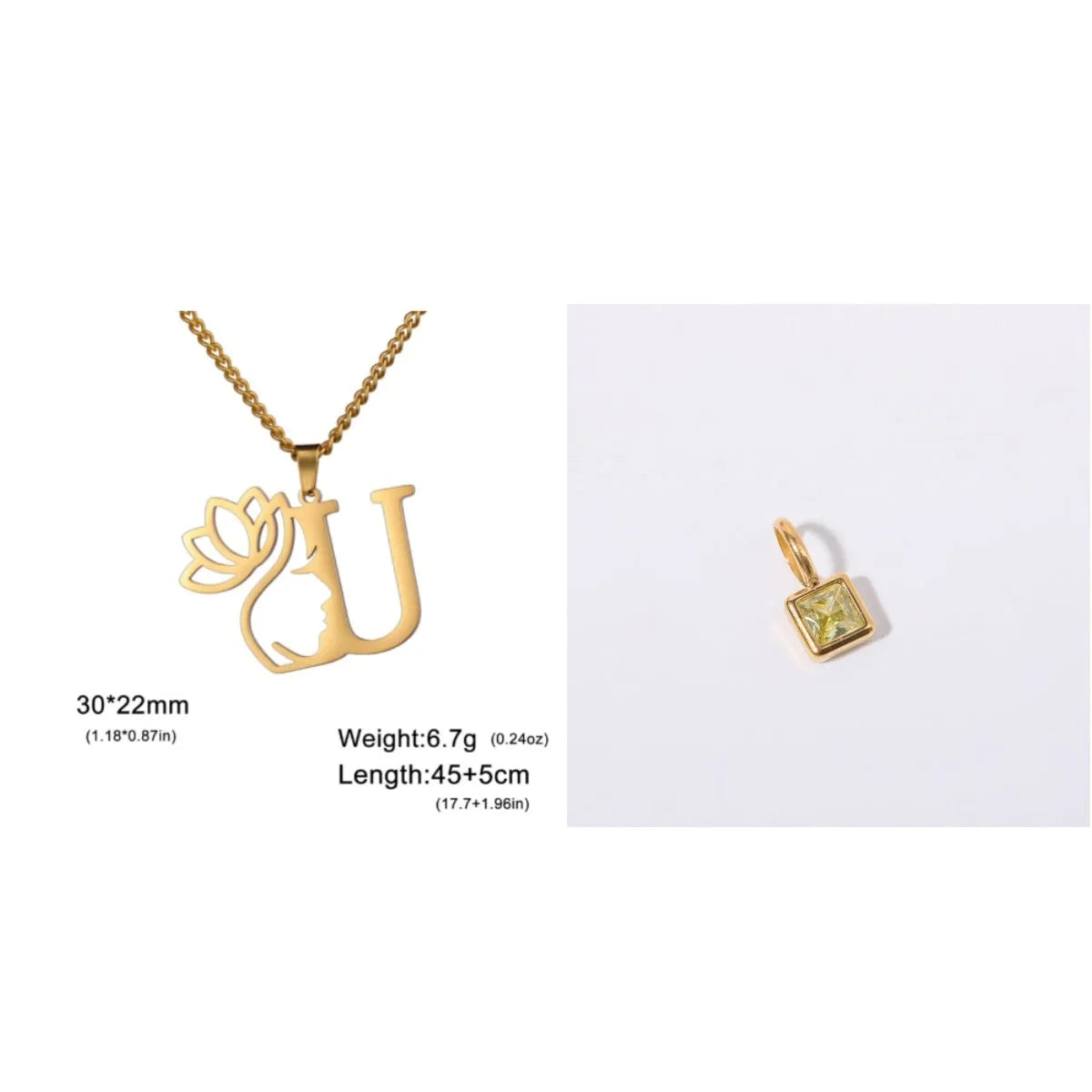 Stainless steel cross chain necklace with letter pendant in gold or silver electroplated finish