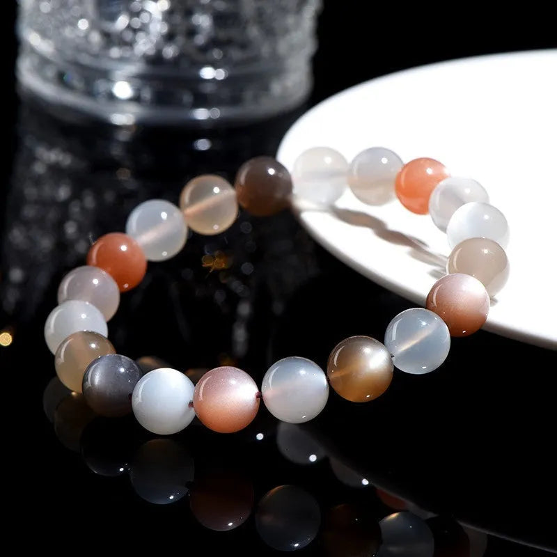 Natural colourful moonstone bracelet with 8mm beads in a single circle unisex design.