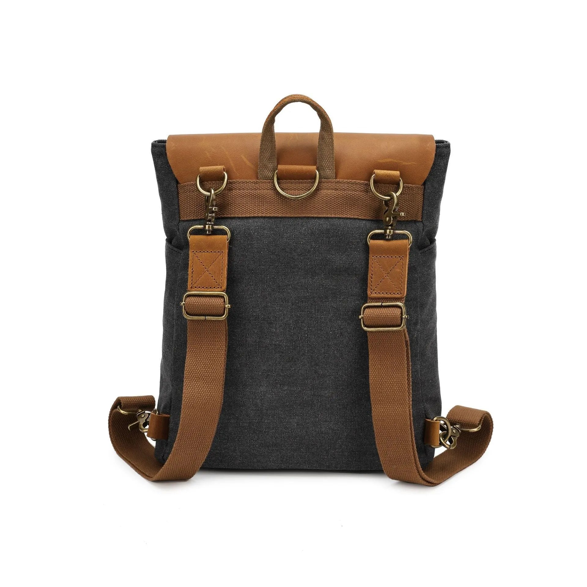 Minimalist waterproof canvas backpack with leather splicing in a choice of colours.