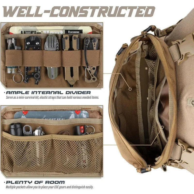 Men's outdoor tactics vest bag in waterproof Oxford cloth, 9x5.9x1.5 inches, shown in Black, Brown, or Army Green