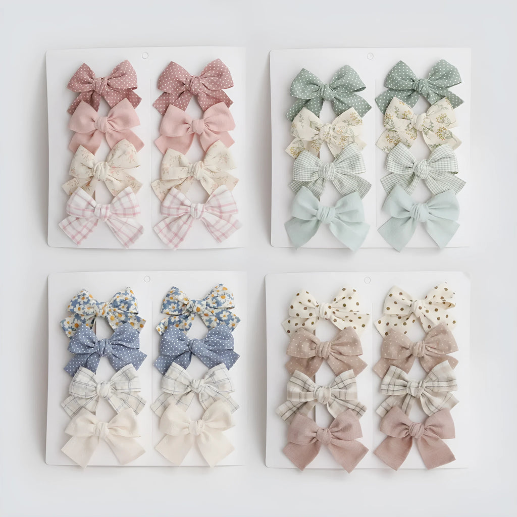Children's fabric bow hair clips in dovetail shape with eight colour set options